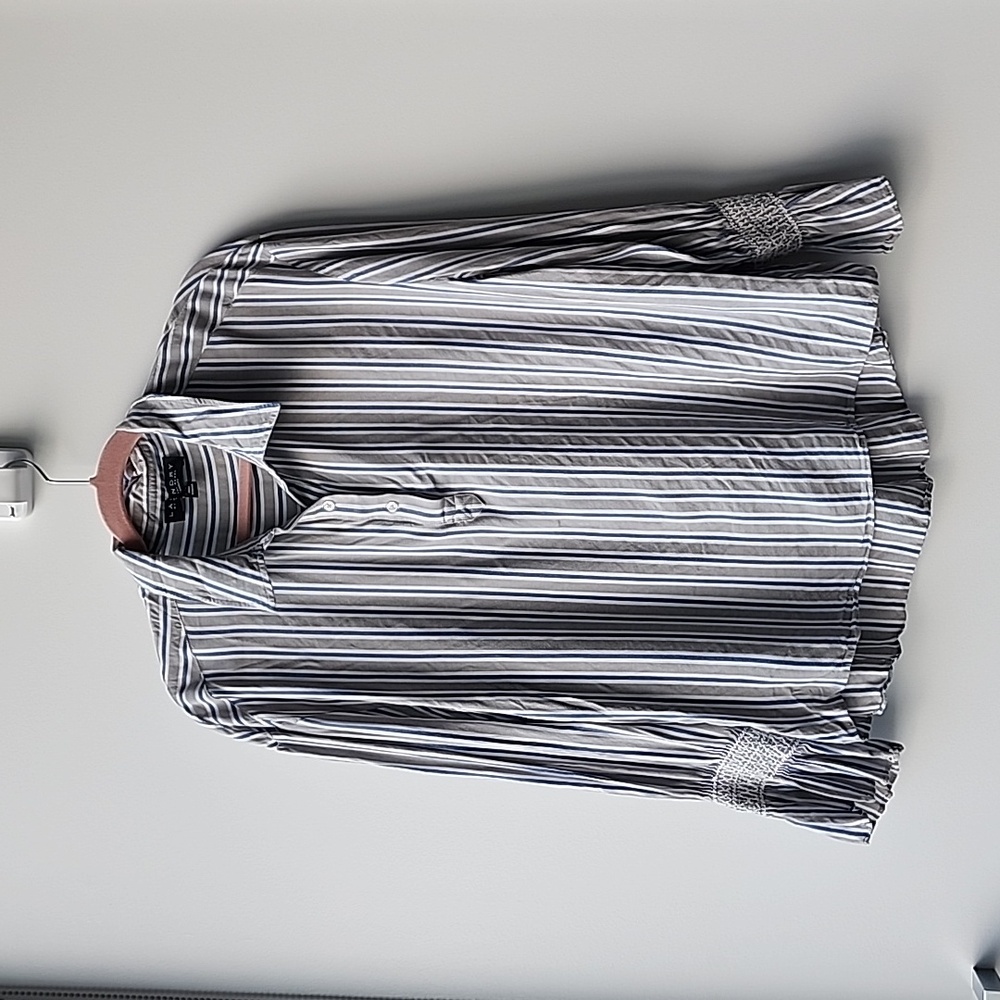 Laundry by Shelli Segal Quarter Button Nautical Stripe Blouse Top